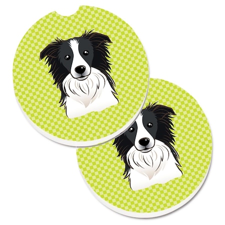 Carolines Treasures Checkerboard Lime Green Border Collie Set of 2 Cup Holder Car Coaster BB1303CARC